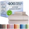 image400 Thread Count Cotton Sheet Set  King Size 100 Cotton Sheets  Easily Fits 8quot to 16quot Mattress  SilkySoft Wrinkle Free Breathable and Comfy  Deep Pockets ampamp Hotel Quality Bedding Set  Beige03  Light Grey