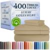 image400 Thread Count Cotton Sheet Set  King Size 100 Cotton Sheets  Easily Fits 8quot to 16quot Mattress  SilkySoft Wrinkle Free Breathable and Comfy  Deep Pockets ampamp Hotel Quality Bedding Set  Beige09  Beige