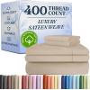 image400 Thread Count Cotton Sheet Set  King Size 100 Cotton Sheets  Easily Fits 8quot to 16quot Mattress  SilkySoft Wrinkle Free Breathable and Comfy  Deep Pockets ampamp Hotel Quality Bedding Set  Beige07  Cream