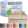 image400 Thread Count Cotton Sheet Set  King Size 100 Cotton Sheets  Easily Fits 8quot to 16quot Mattress  SilkySoft Wrinkle Free Breathable and Comfy  Deep Pockets ampamp Hotel Quality Bedding Set  Beige07  Cream