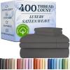 image400 Thread Count Cotton Sheet Set  King Size 100 Cotton Sheets  Easily Fits 8quot to 16quot Mattress  SilkySoft Wrinkle Free Breathable and Comfy  Deep Pockets ampamp Hotel Quality Bedding Set  Beige05  Dark Grey