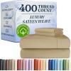image400 Thread Count Cotton Sheet Set  Twin XL Size 100 Cotton Sheets  Easily Fits 8quot to 16quot Mattress  SilkySoft Wrinkle Free Breathable ampamp Comfy  Deep Pockets ampamp Hotel Quality Bedding Set  White09  Beige