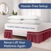 imageWrap Around Dust Ruffle Bed Skirt  Burgundy  for Queen Size Beds with 12 Inch Drop  Elastic Strap  Adjustable Pleated Bedskirt with Brushed Fabric and Wrinkle Free  for Women Men Kids ampamp Teens
