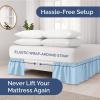 imageWrap Around Dust Ruffle Bed Skirt  Light Blue  for Queen Size Beds with 12 Inch Drop  Elastic Strap  Adjustable Pleated Bedskirt with Brushed Fabric and Wrinkle Free  For Women Men Kids ampamp Teens