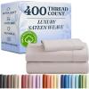 image400 Thread Count Cotton Sheet Set  King Size 100 Cotton Sheets  Easily Fits 8quot to 16quot Mattress  SilkySoft Wrinkle Free Breathable and Comfy  Deep Pockets ampamp Hotel Quality Bedding Set  Beige03  Light Grey