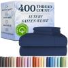 image400 Thread Count Cotton Sheet Set  King Size 100 Cotton Sheets  Easily Fits 8quot to 16quot Mattress  SilkySoft Wrinkle Free Breathable and Comfy  Deep Pockets ampamp Hotel Quality Bedding Set  Beige13  Navy Blue