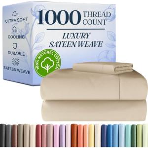 image1000 Thread Count Full Sheet Set  100 Cotton Bed Sheets  Softer Than Egyptian Cotton  4Piece White Full Set  Soft Sateen Weave  Hotel Luxury Bedding  16quot Deep Pocket Fits up to 17quot Mattresses04  Cream