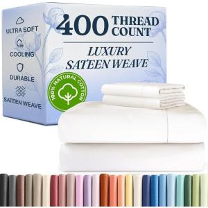 image400 Thread Count Cotton Sheet Set  King Size 100 Cotton Sheets  Easily Fits 8quot to 16quot Mattress  SilkySoft Wrinkle Free Breathable and Comfy  Deep Pockets ampamp Hotel Quality Bedding Set  Beige01  White