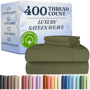 image400 Thread Count Cotton Sheet Set  King Size 100 Cotton Sheets  Easily Fits 8quot to 16quot Mattress  SilkySoft Wrinkle Free Breathable and Comfy  Deep Pockets ampamp Hotel Quality Bedding Set  Beige17  Sage Green