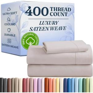 image400 Thread Count Cotton Sheet Set  King Size 100 Cotton Sheets  Easily Fits 8quot to 16quot Mattress  SilkySoft Wrinkle Free Breathable and Comfy  Deep Pockets ampamp Hotel Quality Bedding Set  Beige03  Light Grey