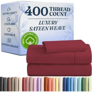 image400 Thread Count Cotton Sheet Set  King Size 100 Cotton Sheets  Easily Fits 8quot to 16quot Mattress  SilkySoft Wrinkle Free Breathable and Comfy  Deep Pockets ampamp Hotel Quality Bedding Set  Beige15  Burgundy