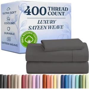 image400 Thread Count Cotton Sheet Set  King Size 100 Cotton Sheets  Easily Fits 8quot to 16quot Mattress  SilkySoft Wrinkle Free Breathable and Comfy  Deep Pockets ampamp Hotel Quality Bedding Set  Beige05  Dark Grey