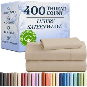 image400 Thread Count Cotton Sheet Set  Twin XL Size 100 Cotton Sheets  Easily Fits 8quot to 16quot Mattress  SilkySoft Wrinkle Free Breathable ampamp Comfy  Deep Pockets ampamp Hotel Quality Bedding Set  White07  Cream