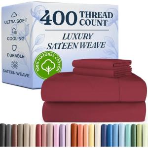 image400 Thread Count Cotton Sheet Set  Twin XL Size 100 Cotton Sheets  Easily Fits 8quot to 16quot Mattress  SilkySoft Wrinkle Free Breathable ampamp Comfy  Deep Pockets ampamp Hotel Quality Bedding Set  White15  Burgundy