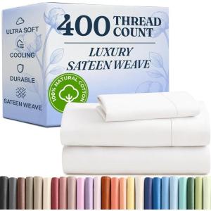 image400 Thread Count Cotton Sheet Set  Twin XL Size 100 Cotton Sheets  Easily Fits 8quot to 16quot Mattress  SilkySoft Wrinkle Free Breathable ampamp Comfy  Deep Pockets ampamp Hotel Quality Bedding Set  White01  White