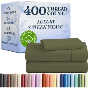image400 Thread Count Cotton Sheet Set  Twin XL Size 100 Cotton Sheets  Easily Fits 8quot to 16quot Mattress  SilkySoft Wrinkle Free Breathable ampamp Comfy  Deep Pockets ampamp Hotel Quality Bedding Set  White17  Sage Green