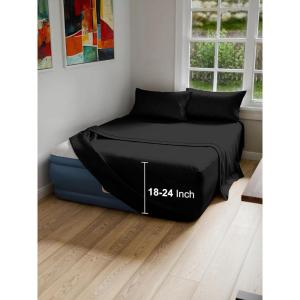 imageAir Mattress Sheet Set for Queen Size  4 Piece Breathable ampamp Cooling Sheets w Extra Deep Pockets  Fits Inflatable ampamp Blow Up Air Mattresses Up to 24 Inches Thick  Ultra Soft ampamp Wrinkle Free  White04  Black