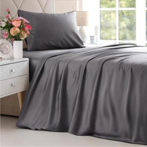 imageBamboo Sheets King Size  Cooling Sheets for King  100 Rayon Derived from Bamboo  Soft Breathable ampamp Hotel Luxury Bedding  1 Flat ampamp 1 Fitted and 2 Pillowcases w 16 Inch Deep Pockets  Dark Grey03  Dark Grey