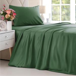 imageBamboo Sheets King Size  Cooling Sheets for King  100 Rayon Derived from Bamboo  Soft Breathable ampamp Hotel Luxury Bedding  1 Flat ampamp 1 Fitted and 2 Pillowcases w 16 Inch Deep Pockets  Dark Grey06  Emerald Green