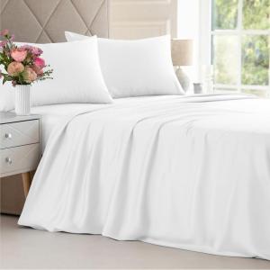 imageBamboo Sheets Queen Size  Cooling Sheets for Queen  100 Rayon Derived from Bamboo  Ultra Soft Breathable ampamp Hotel Luxury Bedding  1 Flat ampamp 1 Fitted ampamp 2 Pillowcases w 16 Inch Deep Pockets  White