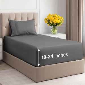 imageExtra Deep Pockets 400 Thread Count 100 Cotton 4 Piece Queen Size Bedding Sheet Set  Breathable ampamp Cooling  Hotel Luxury Bed Sheets Set  Extra Soft Wrinkle Free ampamp Comfy White Bedding Sheets Set03  Dark Grey