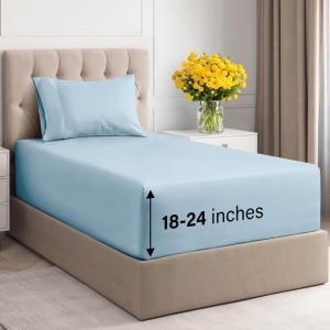 imageExtra Deep Pockets 400 Thread Count 100 Cotton 4 Piece Queen Size Bedding Sheet Set  Breathable ampamp Cooling  Hotel Luxury Bed Sheets Set  Extra Soft Wrinkle Free ampamp Comfy White Bedding Sheets Set06  Light Blue