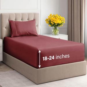 imageExtra Deep Pockets 400 Thread Count 100 Cotton 4 Piece Queen Size Bedding Sheet Set  Breathable ampamp Cooling  Hotel Luxury Bed Sheets Set  Extra Soft Wrinkle Free ampamp Comfy White Bedding Sheets Set08  Burgundy