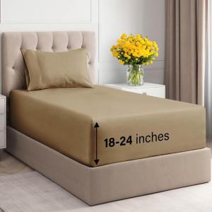 imageExtra Deep Pockets 400 Thread Count 100 Cotton 4 Piece Queen Size Bedding Sheet Set  Breathable ampamp Cooling  Hotel Luxury Bed Sheets Set  Extra Soft Wrinkle Free ampamp Comfy White Bedding Sheets Set05  Beige