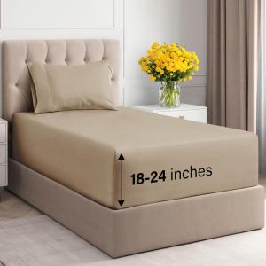 imageExtra Deep Pockets 400 Thread Count 100 Cotton 4 Piece Queen Size Bedding Sheet Set  Breathable ampamp Cooling  Hotel Luxury Bed Sheets Set  Extra Soft Wrinkle Free ampamp Comfy White Bedding Sheets Set04  Cream