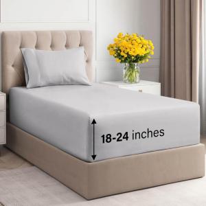 imageExtra Deep Pockets 400 Thread Count 100 Cotton 4 Piece Queen Size Bedding Sheet Set  Breathable ampamp Cooling  Hotel Luxury Bed Sheets Set  Extra Soft Wrinkle Free ampamp Comfy White Bedding Sheets Set02  Light Grey