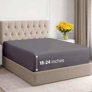 imageExtra Deep Twin 400 Thread Count Cotton Fitted Sheet  Hotel Luxury Single Fitted Sheet Only  Easily Fits 18quot to 24quot Mattress  Soft Wrinkle Free ampamp Breathable ampamp Comfy Extra Deep Pockets Light Grey03  Dark Grey