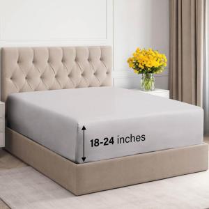 imageExtra Deep Twin 400 Thread Count Cotton Fitted Sheet  Hotel Luxury Single Fitted Sheet Only  Easily Fits 18quot to 24quot Mattress  Soft Wrinkle Free ampamp Breathable ampamp Comfy Extra Deep Pockets Light Grey02  Light Grey