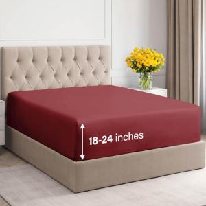 imageExtra Deep Twin 400 Thread Count Cotton Fitted Sheet  Hotel Luxury Single Fitted Sheet Only  Easily Fits 18quot to 24quot Mattress  Soft Wrinkle Free ampamp Breathable ampamp Comfy Extra Deep Pockets Light Grey08  Burgundy
