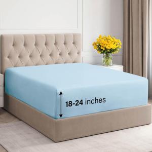imageExtra Deep Twin 400 Thread Count Cotton Fitted Sheet  Hotel Luxury Single Fitted Sheet Only  Easily Fits 18quot to 24quot Mattress  Soft Wrinkle Free ampamp Breathable ampamp Comfy Extra Deep Pockets Light Grey06  Light Blue