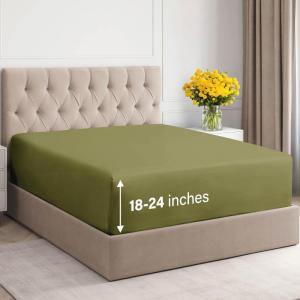 imageExtra Deep Twin 400 Thread Count Cotton Fitted Sheet  Hotel Luxury Single Fitted Sheet Only  Easily Fits 18quot to 24quot Mattress  Soft Wrinkle Free ampamp Breathable ampamp Comfy Extra Deep Pockets Light Grey09  Sage Green