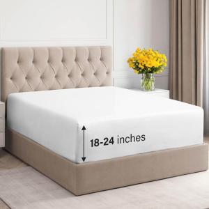 imageExtra Deep Twin 400 Thread Count Cotton Fitted Sheet  Hotel Luxury Single Fitted Sheet Only  Easily Fits 18quot to 24quot Mattress  Soft Wrinkle Free ampamp Breathable ampamp Comfy Extra Deep Pockets Light Grey01  White