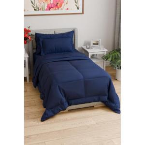 imageFull Comforter Set  7 Piece Bed in a Bag Queen Size Bed Set  Down Alternative Comforter Flat Sheet Fitted Sheet Pillowcases ampamp Shams for All Seasons  Ultra Soft Comfy ampamp Breathable  Navy Blue03  Navy Blue