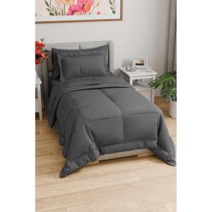 imageFull Comforter Set  7 Piece Bed in a Bag Queen Size Bed Set  Down Alternative Comforter Flat Sheet Fitted Sheet Pillowcases ampamp Shams for All Seasons  Ultra Soft Comfy ampamp Breathable  Navy Blue02  Dark Grey