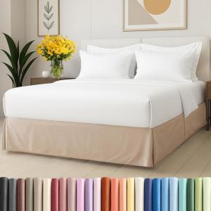 imagePleated Bed Skirt Queen Size  3 Sided Pleated Bed Skirt Queen  UltraSoft Easy Fit with 15 Inch Tailored Drop  Hotel Quality Wrinkle Free ampamp Fade Resistant  For Women Men Kids and Teens  Cream