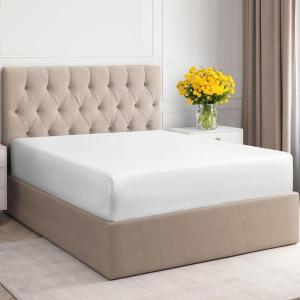 imageQueen 400 Thread Count Cotton Fitted Sheet  Hotel Quality 100 Cotton  Soft ampamp Wrinkle Free  Deep Pockets  Fits Mattress Perfectly with No PopOff Elastic  One Fitted Bottom Sheet Only  Burgundy01  White
