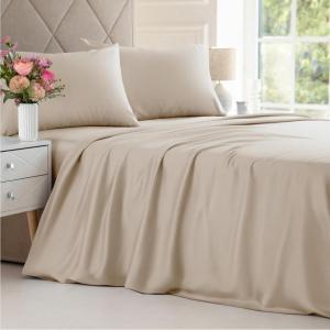 imageSheets Queen Size  Cooling Sheets for Queen  100 Rayon Derived from Bamboo  Ultra Soft Breathable ampamp Hotel Luxury Bedding  1 Flat ampamp 1 Fitted ampamp 2 Pillowcases w 16 Inch Deep Pockets  Wheat
