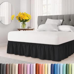 imageWrap Around Dust Ruffle Bed Skirt  Black  for Queen Size Beds with 12 Inch Drop  Easy Fit Elastic Strap  Adjustable Pleated Bedskirt wBrushed Fabric  Wrinkle Free  for Women Men Kids ampamp Teens