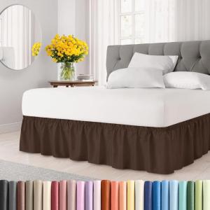 imageWrap Around Dust Ruffle Bed Skirt  Brown  for Queen Size Beds with 12 Inch Drop  Easy Fit Elastic Strap  Adjustable Pleated Bedskirt wBrushed Fabric  Wrinkle Free  for Women Men Kids ampamp Teens