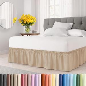 imageWrap Around Dust Ruffle Bed Skirt  Cream  for Queen Size Beds with 12 Inch Drop  Easy Fit Elastic Strap  Adjustable Pleated Bedskirt wBrushed Fabric  Wrinkle Free  for Women Men Kids ampamp Teens
