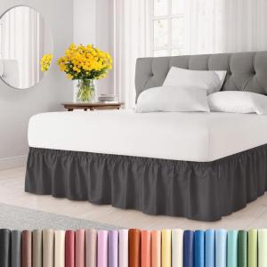 imageWrap Around Dust Ruffle Bed Skirt  Dark Grey  for Queen Size Beds with 12 Inch Drop  Elastic Strap  Adjustable Pleated Bedskirt with Brushed Fabric and Wrinkle Free  for Women Men Kids ampamp Teens