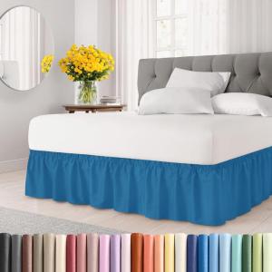 imageWrap Around Dust Ruffle Bed Skirt  Denim Blue  for Queen Size Beds with 12 Inch Drop  Elastic Strap  Adjustable Pleated Bedskirt with Brushed Fabric and Wrinkle Free  For Women Men Kids ampamp Teens
