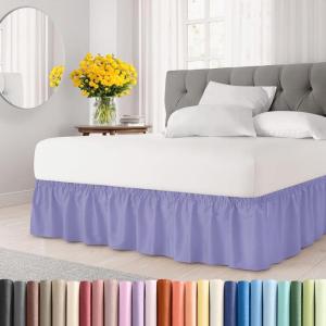 imageWrap Around Dust Ruffle Bed Skirt  Lavender  for Queen Size Beds with 12 Inch Drop  Elastic Strap  Adjustable Pleated Bedskirt with Brushed Fabric and Wrinkle Free  for Women Men Kids ampamp Teens