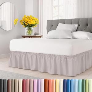 imageWrap Around Dust Ruffle Bed Skirt  Light Grey  for Queen Size Beds with 12 Inch Drop  Elastic Strap  Adjustable Pleated Bedskirt with Brushed Fabric and Wrinkle Free  For Women Men Kids ampamp Teens