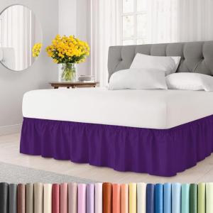 imageWrap Around Dust Ruffle Bed Skirt  Purple  for Queen Size Beds with 12 Inch Drop  Easy Fit Elastic Strap  Adjustable Pleated Bedskirt wBrushed Fabric Wrinkle Free  for Women Men Kids ampamp Teens