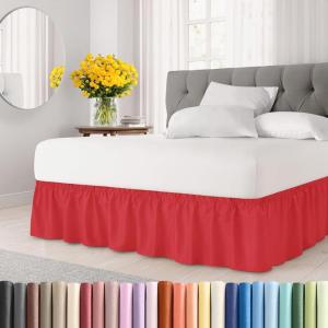 imageWrap Around Dust Ruffle Bed Skirt  Red  for Queen Size Beds with 12 Inch Drop  Easy Fit Elastic Strap  Adjustable Pleated Bedskirt wBrushed Fabric  Wrinkle Free  for Women Men Kids ampamp Teens